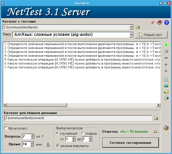 Программа NetTest - серверная часть