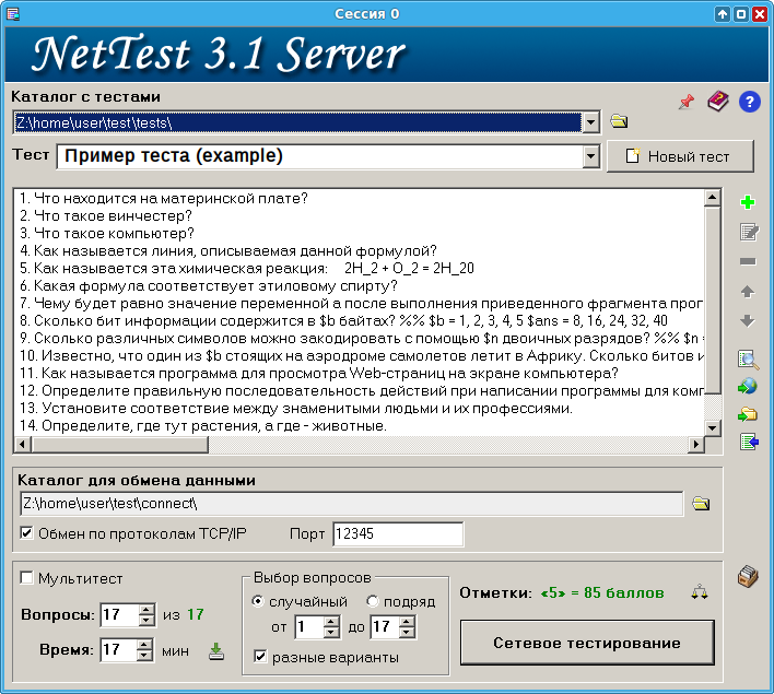Программа NetTest - серверная часть