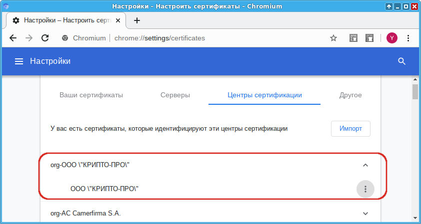 Корневой сертификат в Chromium